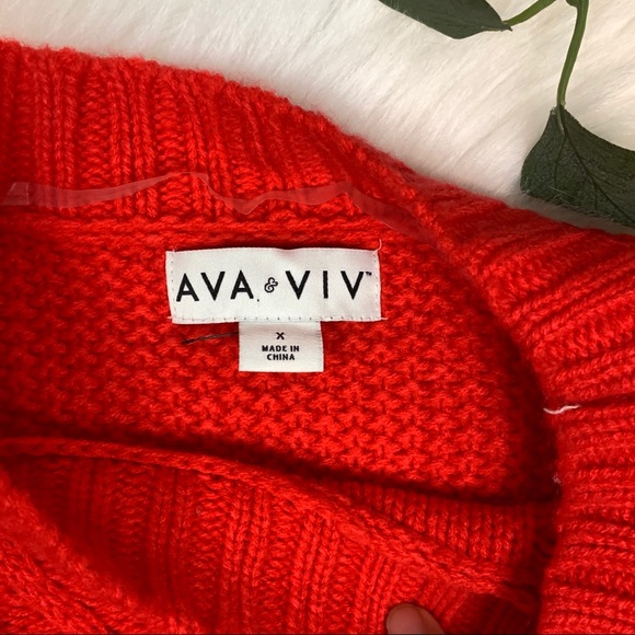 AVA + VIV▪️Coral Orange Pom Pom Sweater. 1X - Picture 5 of 8